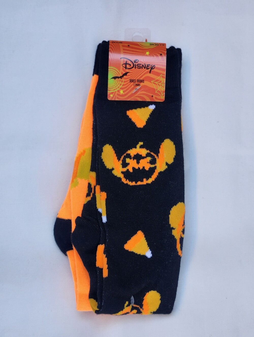 NWT Disney Lilo & Stitch Halloween Pumpkin Candy Corn Knee High Socks 2 Pk